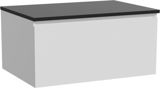 Storke Edge zwevend badkamermeubel 75 x 52 cm mat wit met Panton enkel tablet in gepoedercoate mdf mat zwart