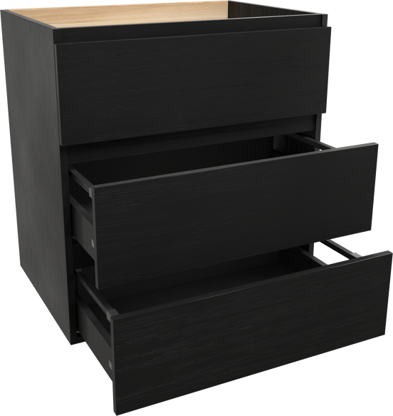 Balmani Lucida stehender Waschbeckenunterschrank: 75 x 55 cm, Eiche Schwarz, 3 Schubladen