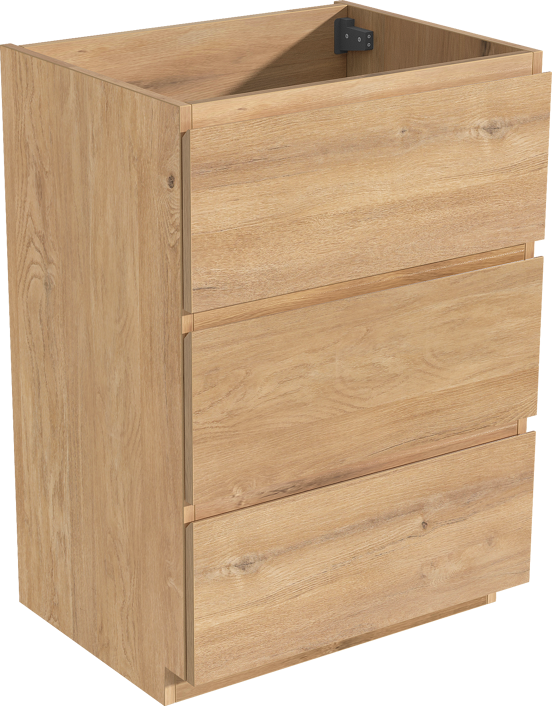 Storke Delta staand wastafelonderkast 60 x 48 cm naturel eiken 3 lades