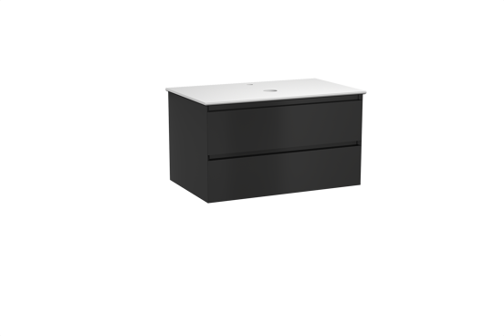 Balmani Mitra meuble salle de bains suspendu 90 x 55 cm noir mat avec Facetta tablette simple en solid surface blanc mat