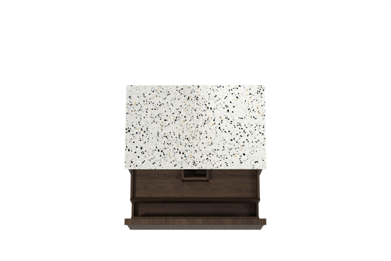 Balmani Forma zwevend badkamermeubel 90 x 55 cm gerookte eik met Stretto enkel tablet in mat wit/zwart terrazzo, Verticale symmetrische rechte ribbel