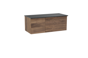 Balmani Forma zwevend badkamermeubel 120 x 55 cm amerikaanse notelaar met Stretto enkel tablet in graniet zwart, Horizontale symmetrische rechte ribbel