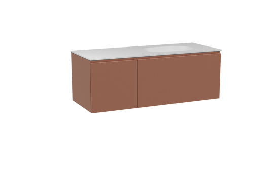 Balmani Sfera zwevend badmeubel 135 x 55 cm cotto met Tablo Oval asymmetrisch rechtse wastafel in solid surface mat wit
