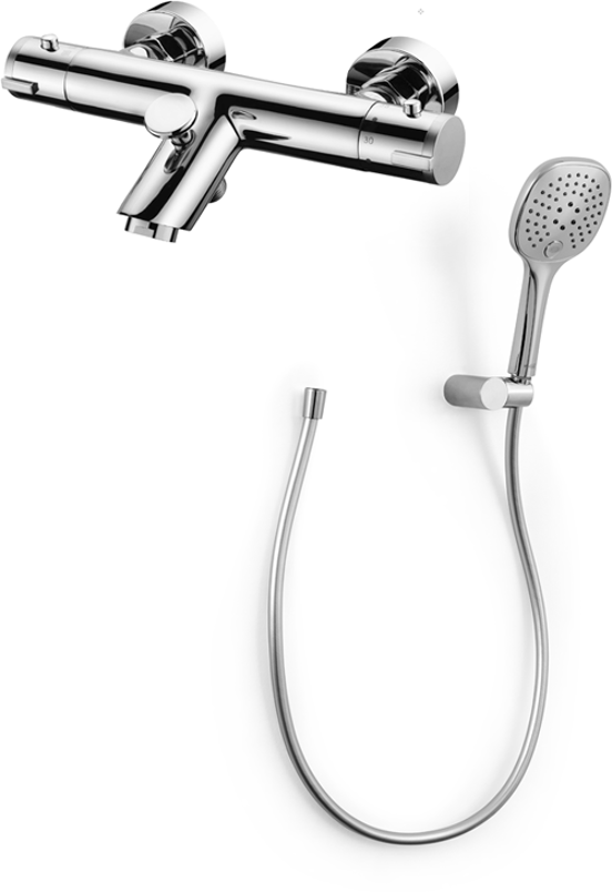 Linie Drum robinet baignoire thermostatique avec douchette chrome brillant