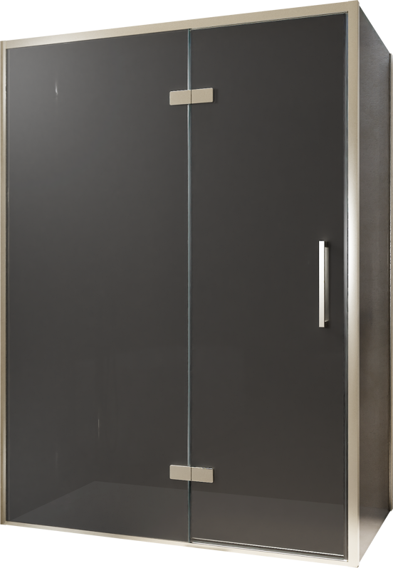 Balmani Senses Design douchehoek met linkse draaideur en vaste zijwand, 140 x 90 cm, Rookglas, Brushed CoolMetal profielen