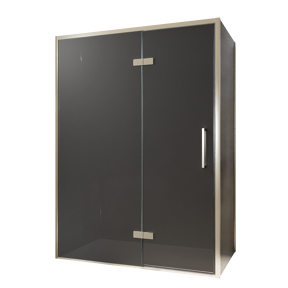 Balmani Senses Design Eckdusche: Drehtür (Links) mit fixierte Seitenwand, 140 x 100 cm, Rauchglas, Profil Brushed CoolMetal