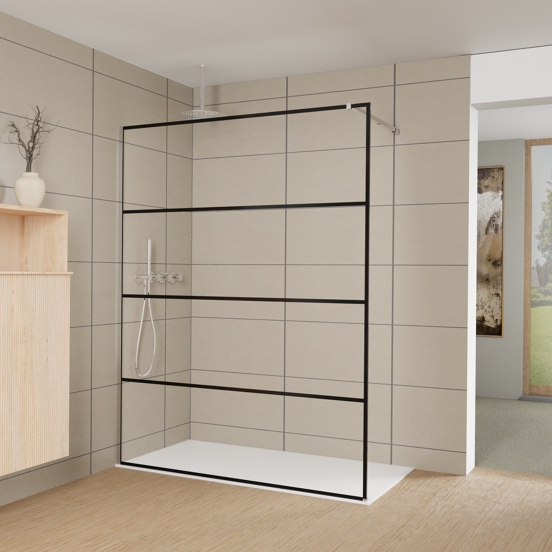 Balmani Modular inloopdouche: 160 x 200 cm, Lined met coating, Hoogglans chroom profielen