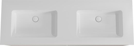 Storke Ribs meuble salle de bains suspendu 150 x 52 cm soie grise avec Mata double vasque en solid surface blanc mat, Nervure droite symétrique verticale