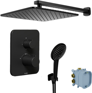 Blaufoss Smartbox Softline Duschsystem: Unterputz, inkl. Thermostat-Duscharmatur, Quadratischer Duschkopf, 30 cm, Schwarz matt