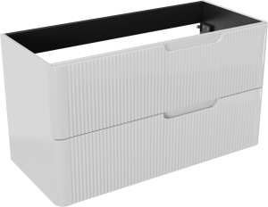 Linie Curvo zwevende wastafelonderkast 100 x 46 cm hoogglans wit 2 lades vert. sym. Groef