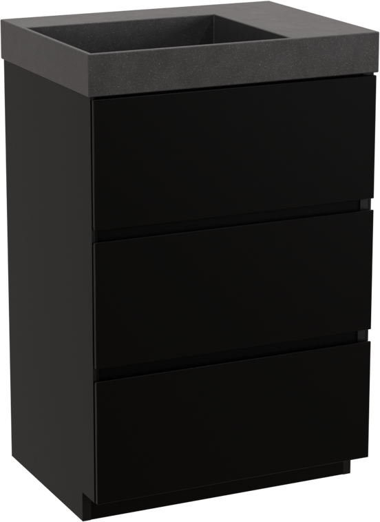 Storke Edge meuble salle de bains à poser 60 x 46 cm noir mat avec Jura vasque asymétrique gauche en quartz noir mat