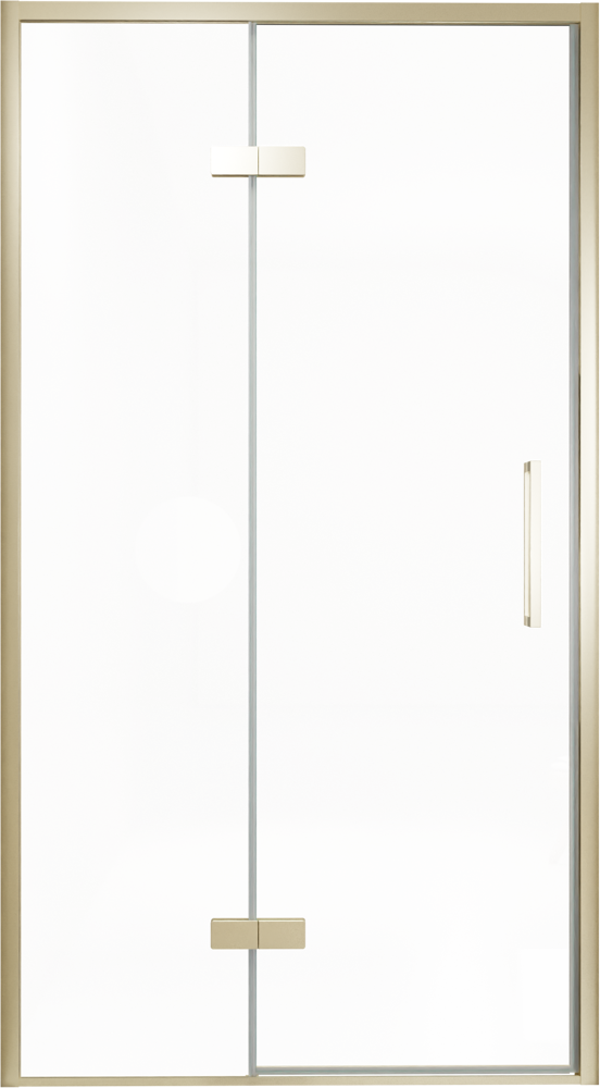Balmani Senses Design douche draaideur links 120 cm x 210 cm Helder glas, Brushed Champagne Gold profielen, met coating
