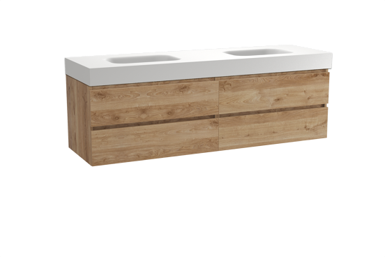 Balmani Lucida meuble salle de bains suspendu 180 x 55 cm chêne brut avec Arcato double vasque en solid surface blanc mat