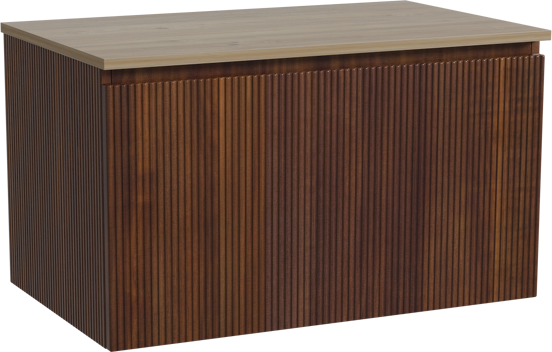 Storke Ribs zwevend badkamermeubel 85 x 52 cm notelaar met Panton enkel tablet in melamine ruwe eik, Verticale symmetrische rechte ribbel