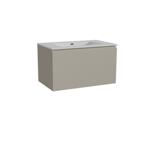 Storke Ribs meuble salle de bains suspendu 85 x 52 cm soie grise avec Diva plan simple en marbre composite blanc brillant, Nervure droite symétrique verticale