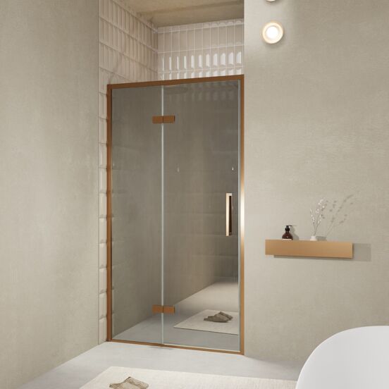 Balmani Senses Design douche draaideur links 120 cm x 210 cm Reflex spiegelglas, Brushed Rosegold profielen, met coating