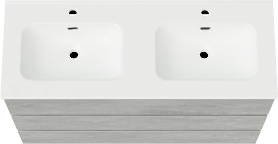 Linie Lado meuble salle de bains à poser 120 x 46 cm béton gris foncé avec Baro double vasque en porcelaine blanc mat