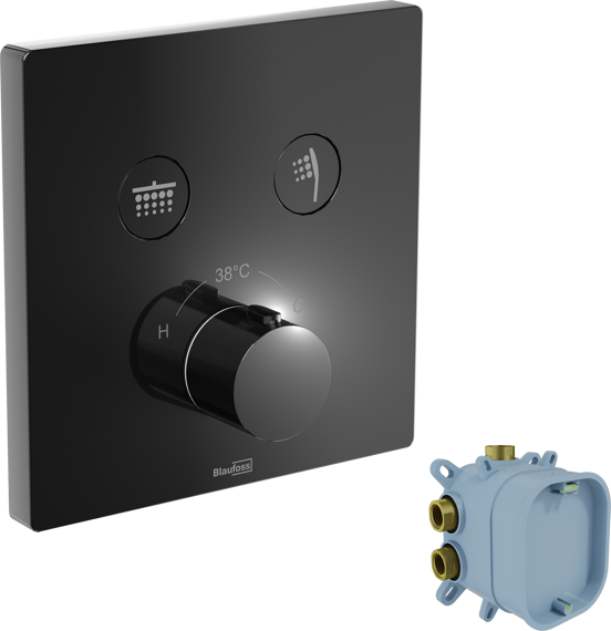 Blaufoss Smartbox Switch-Line inbouw thermostaat 2 uitgangen glanzend zwart incl. inbouwelement