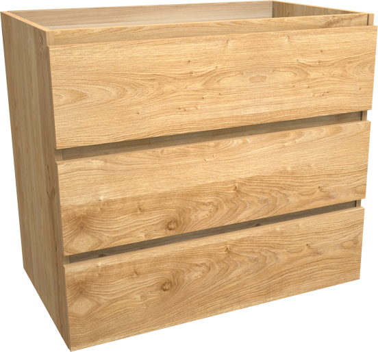 Balmani Lucida stehender Waschbeckenunterschrank: 90 x 55 cm, Eiche rustikal, 3 Schubladen
