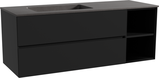 Storke Edge meuble salle de bains suspendu 140 x 52 cm noir mat avec Scuro plan vasque asymétrique à gauche en quartz noir mat
