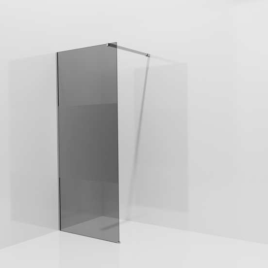 Balmani Modular Walk-In Dusche: 90 x 200 cm, Rauchglas mit mattiertem Streifen, inklusive Coating, Profil Brushed Inox