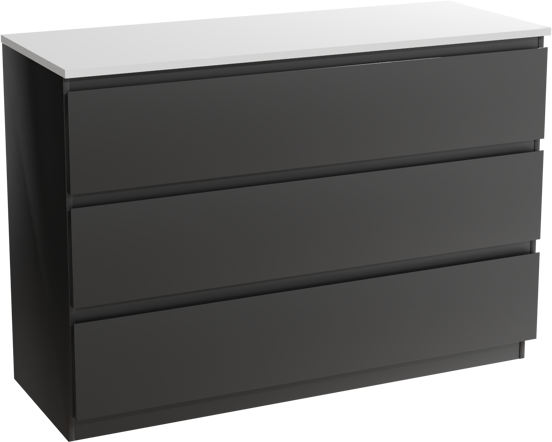 Linie Lado freistehendes Möbelstück Set: 120 x 46 cm, Schwarz matt, mit Lado Doppel Waschtischplatte, Marmorkomposit Weiß matt