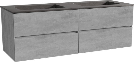 Storke Edge zwevend badmeubel 150 x 52 cm beton donkergrijs met Scuro dubbele wastafel in kwarts mat zwart