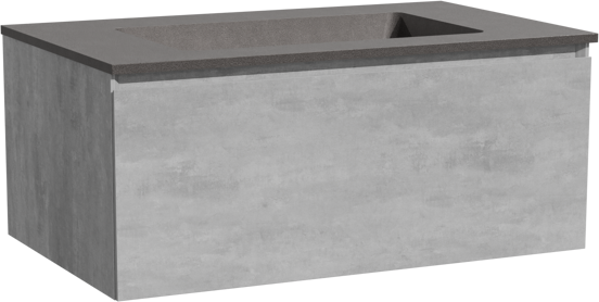 Storke Edge zwevend badkamermeubel 85 x 52 cm beton donkergrijs met Scuro enkele wastafel in kwarts mat zwart