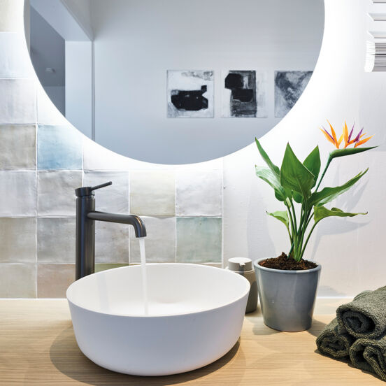 Blaufoss Round verhoogde wastafelkraan Brushed GunMetal