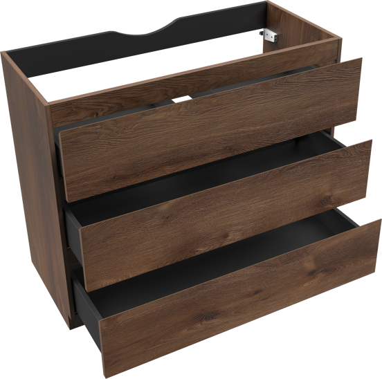 Linie Lado meuble sous-vasque a poser 100 x 46 cm chêne brun 3 tiroirs