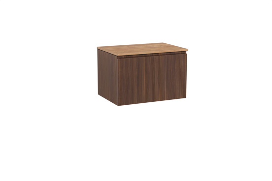Storke Ribs meuble salle de bains suspendu 75 x 52 cm noyer avec Panton tablette simple en mélaminé chêne brut, Nervure droite symétrique verticale