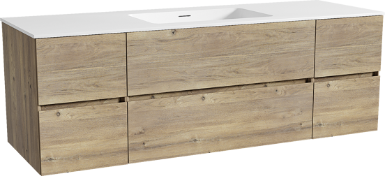 Storke Edge meuble salle de bains suspendu 155 x 52 cm chêne brut avec Mata plan simple en solid surface blanc mat