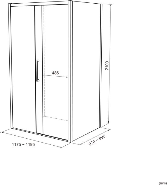 Balmani Senses Design douchehoek met linkse schuifdeur en vaste zijwand, 120 x 100 cm, Rookglas, Mat zwart profielen, met coating