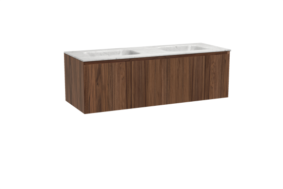 Balmani Idra hängendes Möbelstück Set: 150 x 55 cm, Nussbaum, mit Tablo Arcato Doppelwaschtisch, Marmor Carrara