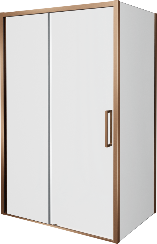 Balmani Senses Design Eckdusche: Schiebetür (Links) mit fixierte Seitenwand, 140 x 100 cm, Klarglas, Profil Brushed Rosegold