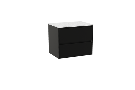 Storke Seda meuble salle de bains suspendu 75 x 52 cm noir mat avec Tavola tablette simple en blanc/noir mat terrazzo