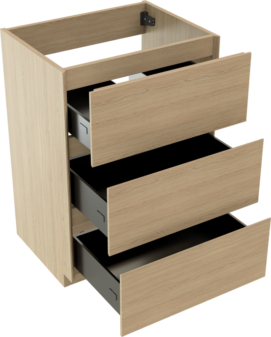 Storke Edge stehender Bad-Unterschrank 60 x 46 cm Eiche natur 3 Schubladen
