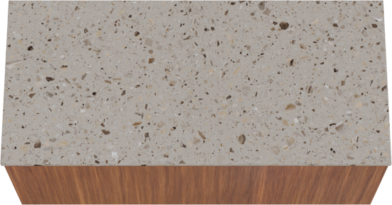 Balmani Sfera hängendes Möbelstück Set: 120 x 55 cm, Amerikanischer Nussbaum, mit Stretto Einzel- oder Doppel Waschtischplatte, Terrazzo in Greige