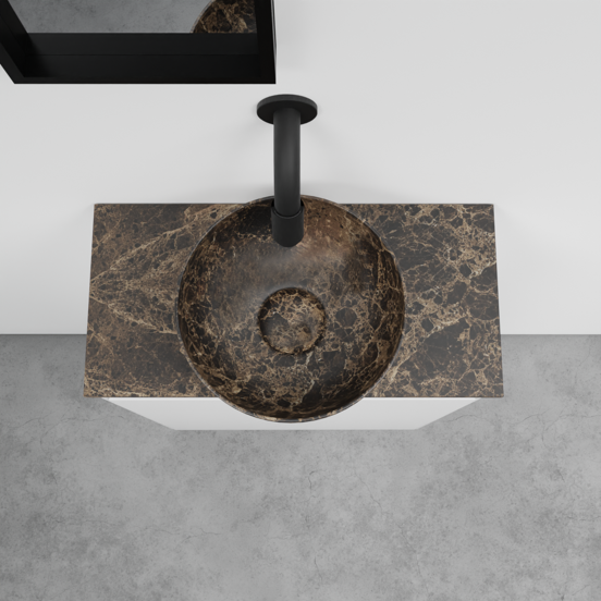 Balmani Mitra zwevend toiletmeubel 42 x 21 cm mat wit met Facetta tablet en Bari XS waskom in Dark Emperador marmer