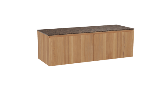 Balmani Idra meuble salle de bains suspendu 150 x 55 cm teck avec Stretto tablette simple ou double en marbre dark emperador