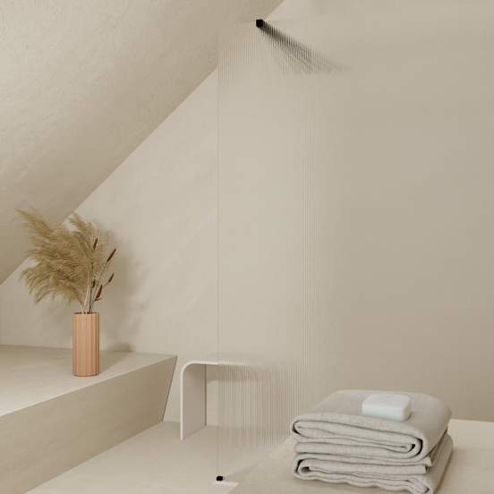Balmani Modular Walk-In Dusche: 140 x 200 cm, Ribs, inklusive Coating, Profil Schwarz matt