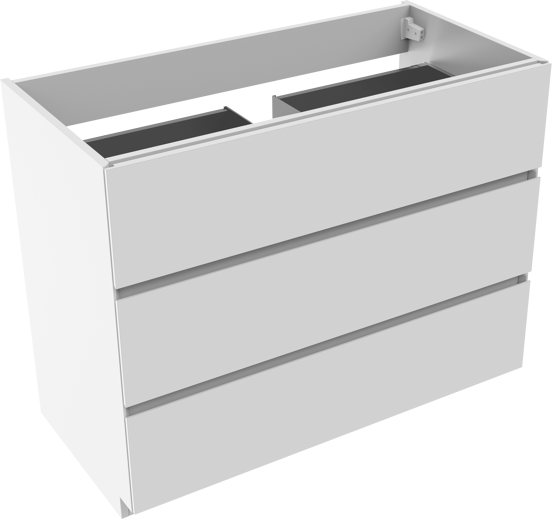 Storke Edge stehender Waschbeckenunterschrank: 105 x 52 cm, Weiß glänzend, 3 Schubladen