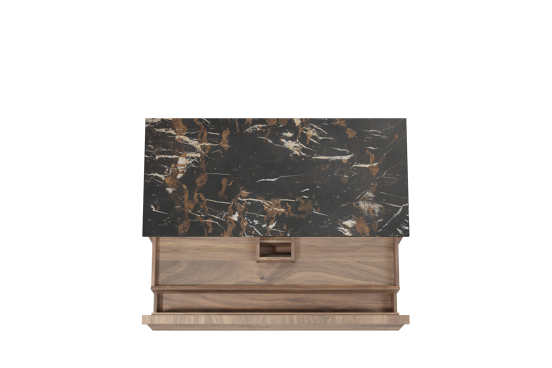 Balmani Forma meuble salle de bains suspendu 120 x 55 cm noyer américain avec Stretto tablette simple en marbre portoro gold, Nervure droite symétrique horizontale