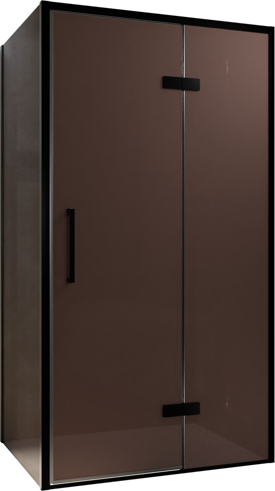 Balmani Senses Design douchecabine met rechtse draaideur en vaste zijwand, 100 x 80 cm, Brons, Zwarte profielen