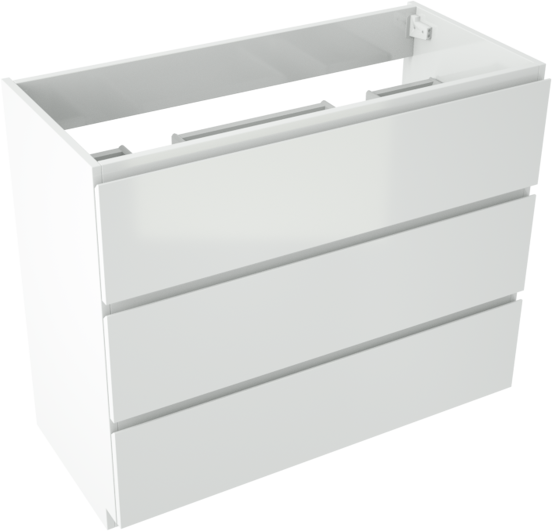 Storke Delta staande wastafelonderkast 100 x 48 cm 2 sifonuitsparingen hoogglans wit 3 lades 2 sifonuitsparingen