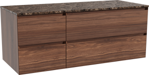 Balmani Mitra zwevend badmeubel 135 x 55 cm notenhout met Stretto enkel of dubbel wastafelblad in marmer dark emperador