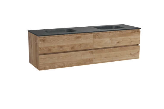 Balmani Lucida meuble salle de bains suspendu 180 x 55 cm chêne brut avec Tablo Arcato double vasque en granit noir