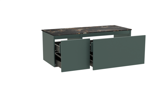 Balmani Sfera meuble salle de bains suspendu 135 x 55 cm forest avec Stretto tablette simple ou double en marbre portoro gold