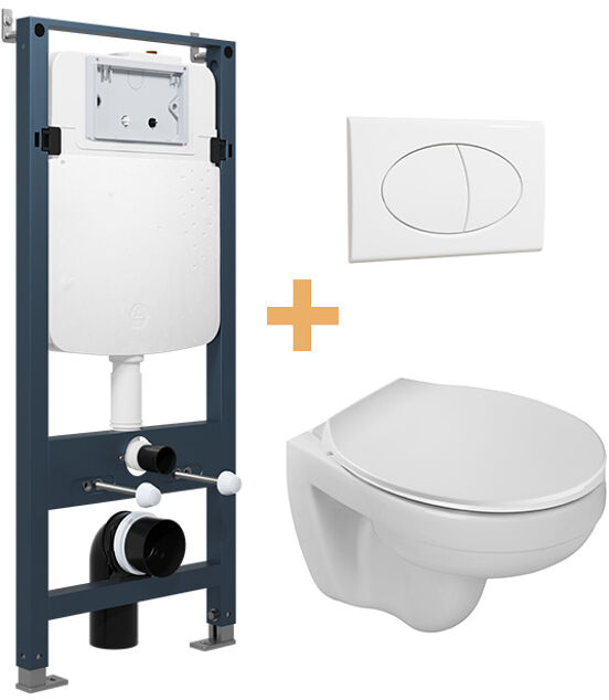 Linie Vido hangtoilet glanzend wit met Linie Ilana inbouwreservoir en   bedieningspaneel