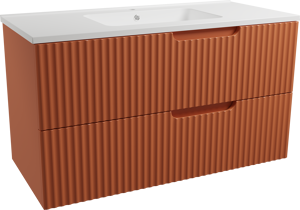 Linie Ribbo zwevend badkamermeubel 100 x 46 cm cotto met Vano enkele wastafel in composietmarmer glanzend wit, Verticale symmetrische ronde ribbel